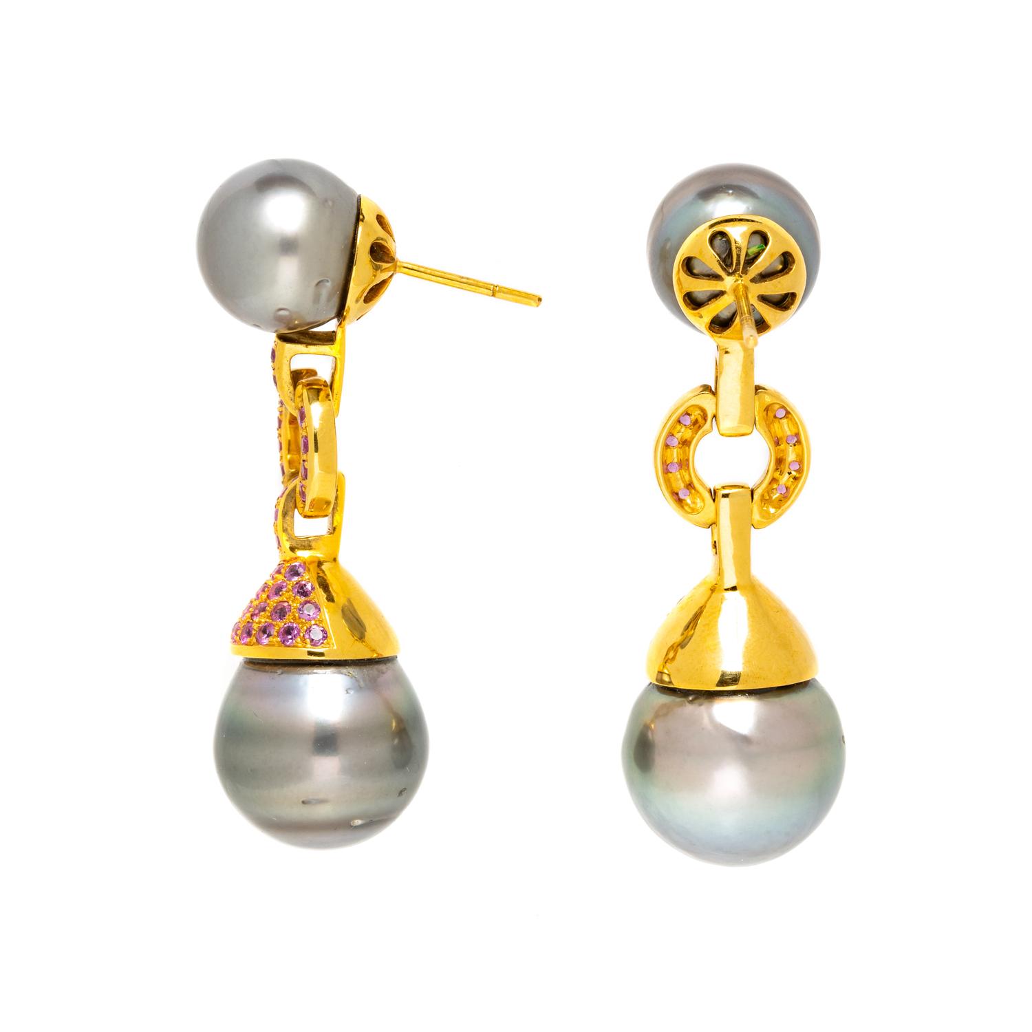 TAHITIAN CULTURED PEARL AND PINK SAPPHIRE EARRINGS