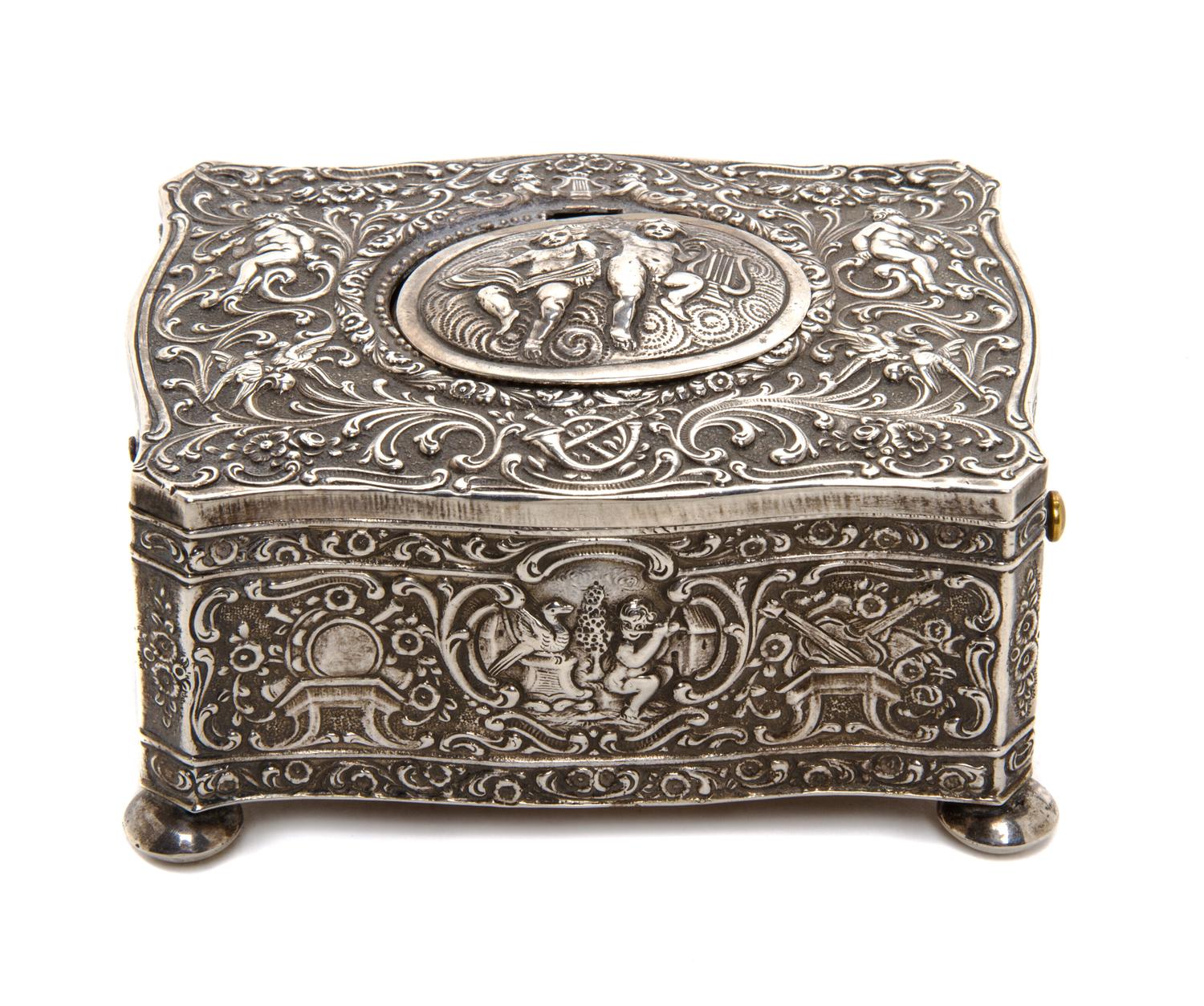 A German Silver Singing Bird Automaton Box, 20TH CENTURY, Height 2 x width 4 x depth 3 inches. — 20TH CENTURY,