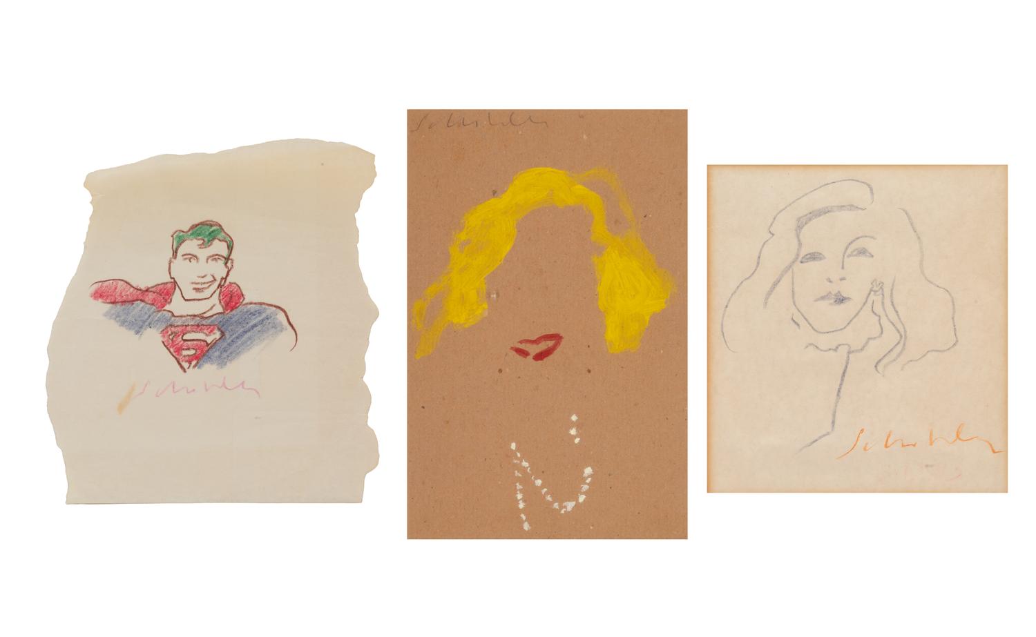 Three Works: Woman with Necklace, Sketch of Donna, Sketch of Superman