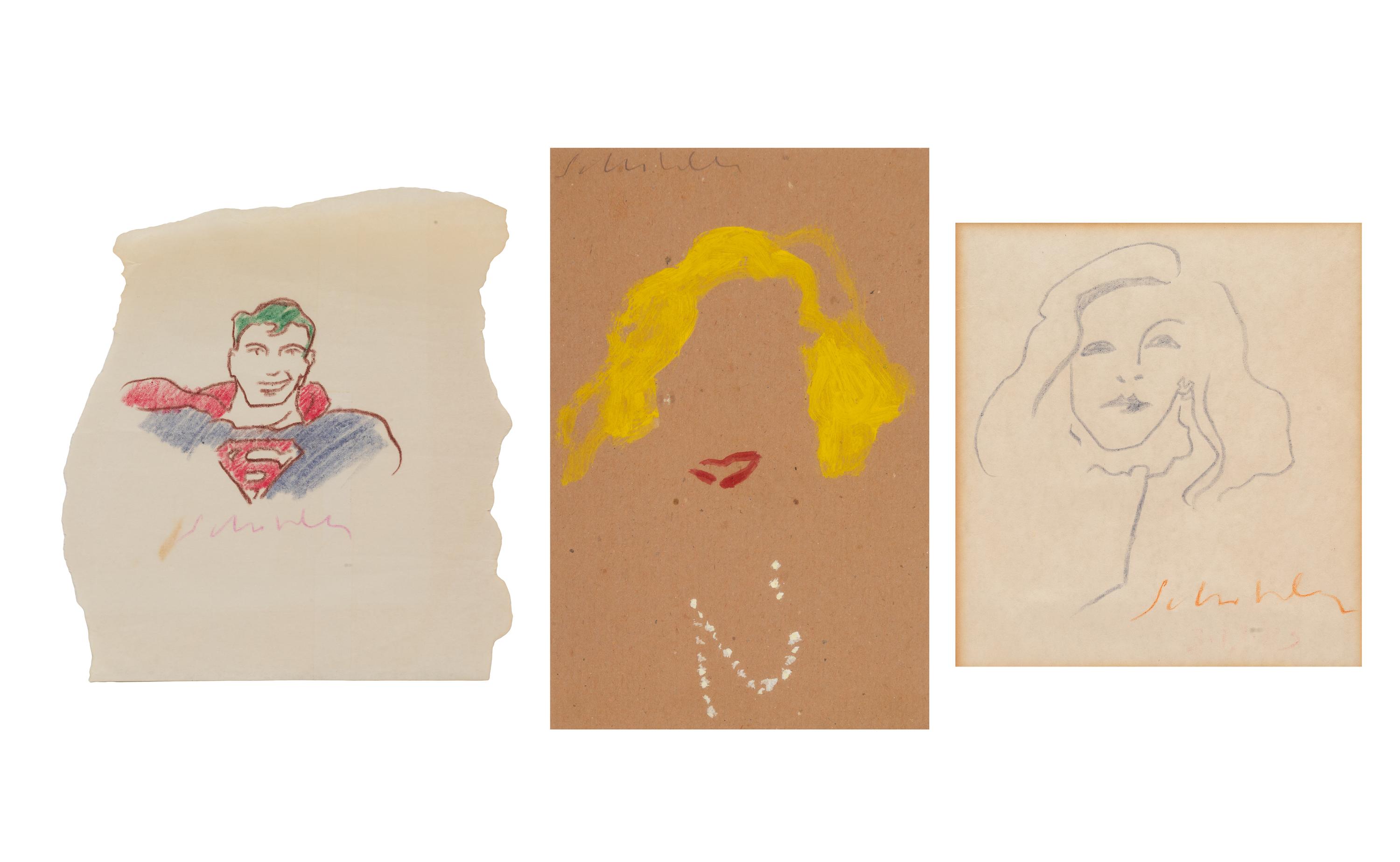 Three Works: Woman with Necklace, Sketch of Donna, Sketch of Superman