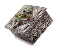 Heavily Stamped Sterling Silver Lidded Box, with Turquoise and Coral Inlay