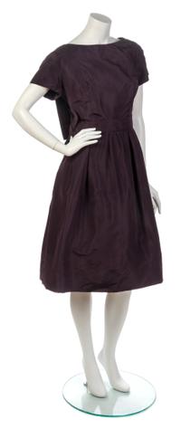 A Christian Dior Plum Peau De Soie Cocktail Dress Ensemble,