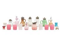 Nineteen Molded Glass Syrups, Cruets, Tumblers and Toothpick Holders