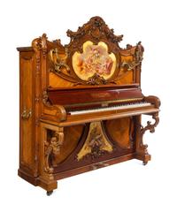 A Louis XV Style Gilt Bronze Mounted Carved Walnut, Kingwood and Vernis Martin Upright Piano
