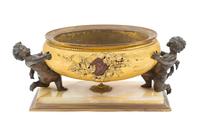 A Continental Gilt and Patinated Bronze and Onyx Jardiniere Height 5 7/8 x width 14 1/2 inches. — LATE 19TH CENTURY