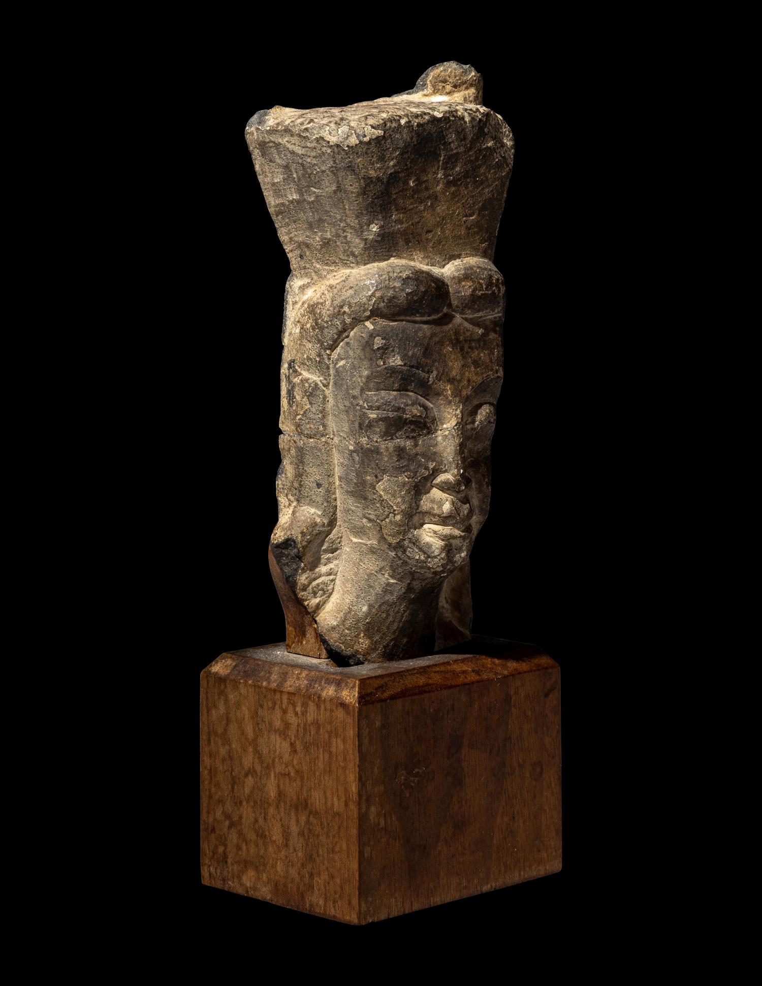 A Chinese Carved Greystone Fragment of a Bodhisattva from Longmen Grottoes