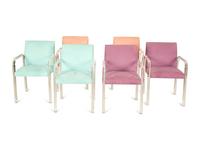 Eight Lucite and Upholstery Open Armchairs