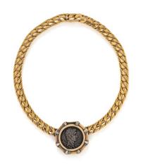 BULGARI, YELLOW GOLD, COIN, AND DIAMOND 'MONETE' NECKLACE