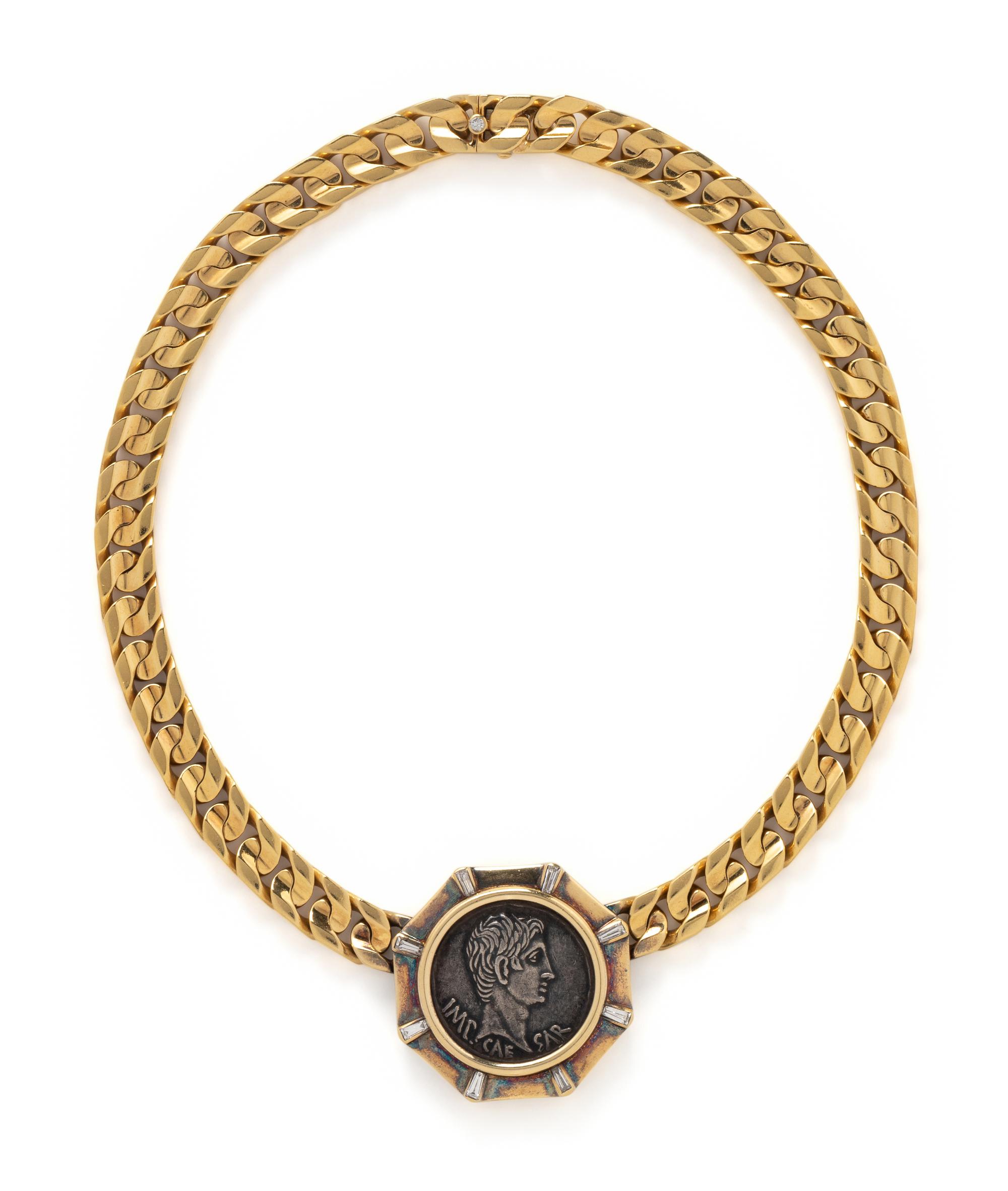 BULGARI, YELLOW GOLD, COIN, AND DIAMOND 'MONETE' NECKLACE