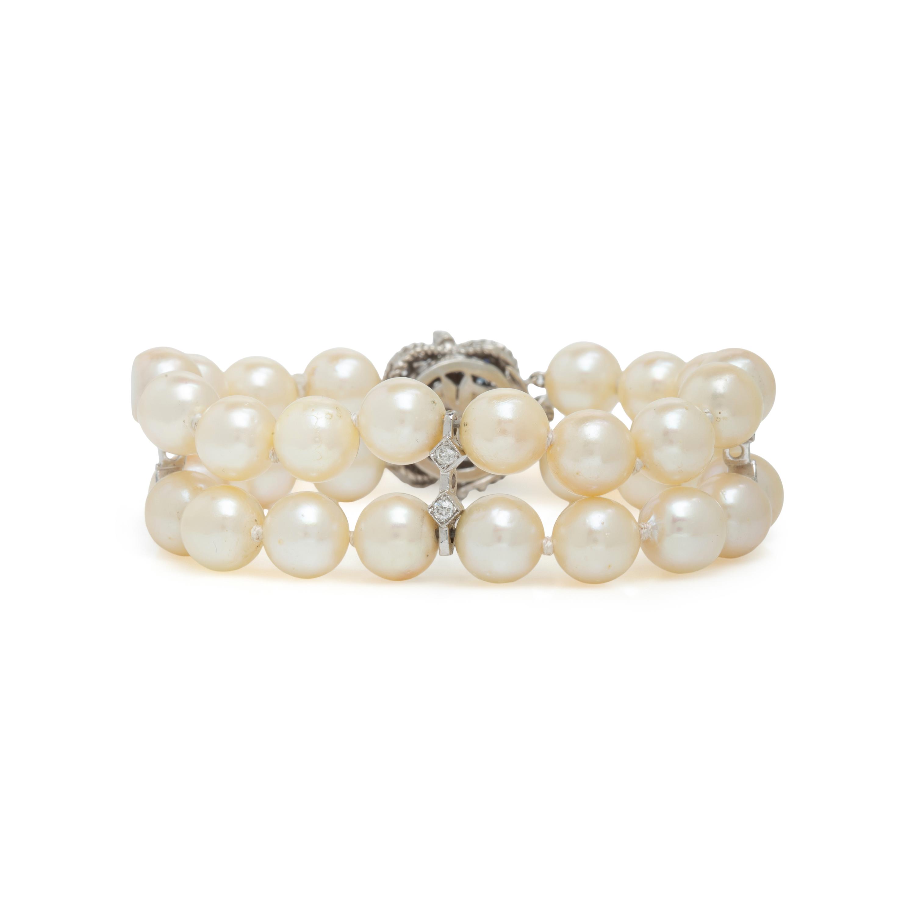 Cultured Pearl, Diamond, and Sapphire Bracelet