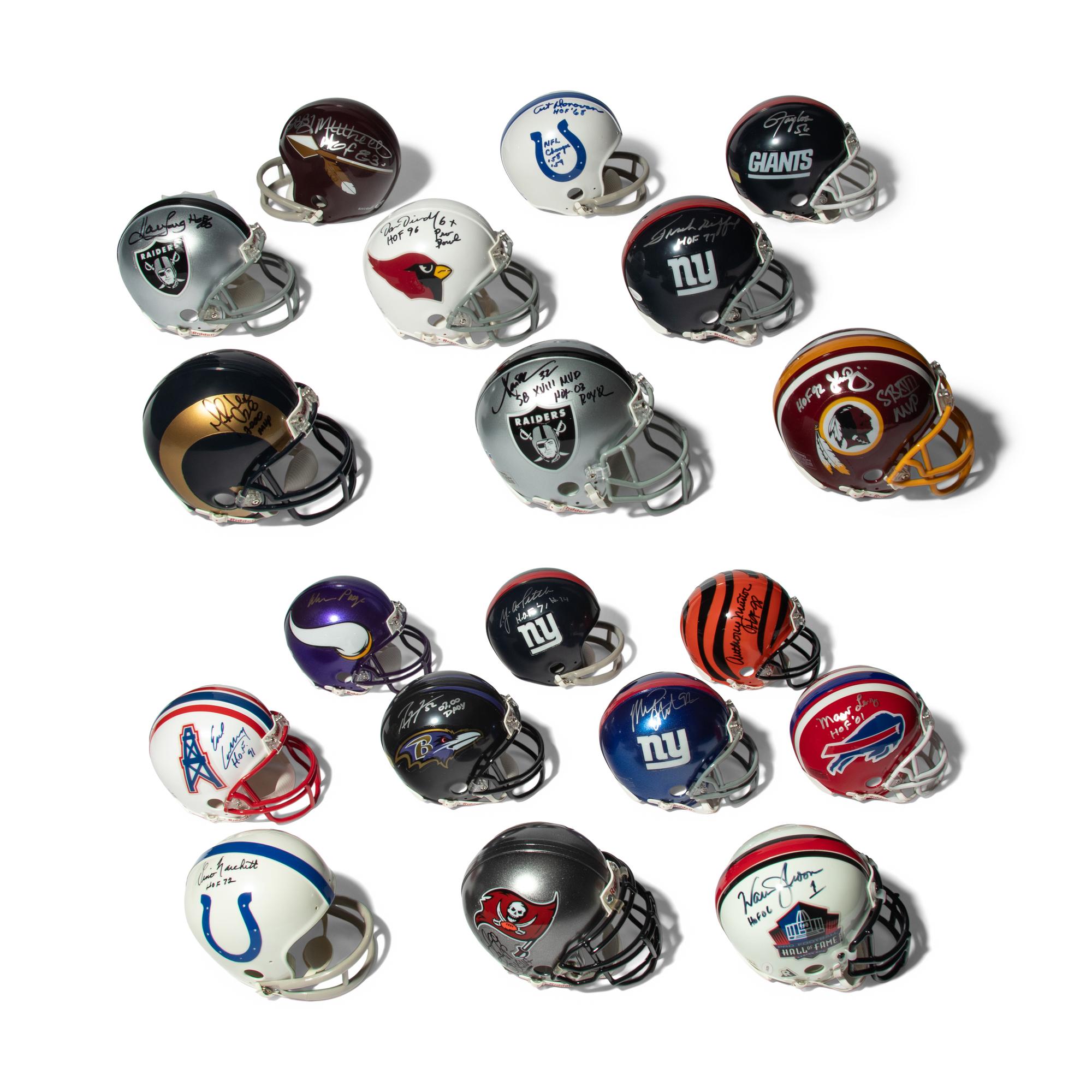 A Large Collection of Football Hall of Fame Signed Autograph Mini Helmets (19)
