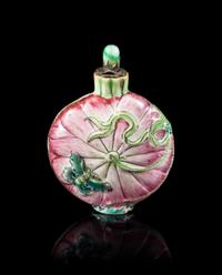 A Famille Rose Porcelain 'Lotus' Snuff Bottle Height 3 1/8 inches. — 19TH CENTURY