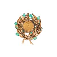 OWNED AND WORN BY JACQUELINE KENNEDY, EMERALD, YELLOW GOLD AND GREEK COIN BROOCH
