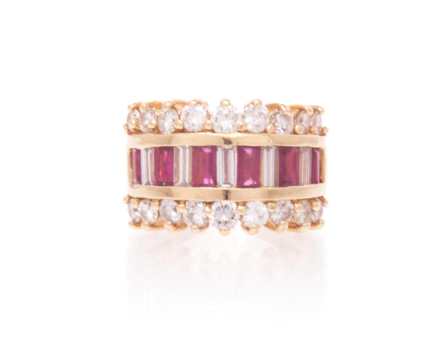A 14 Karat Yellow Gold, Ruby and Diamond Ring, 7.40 dwts.