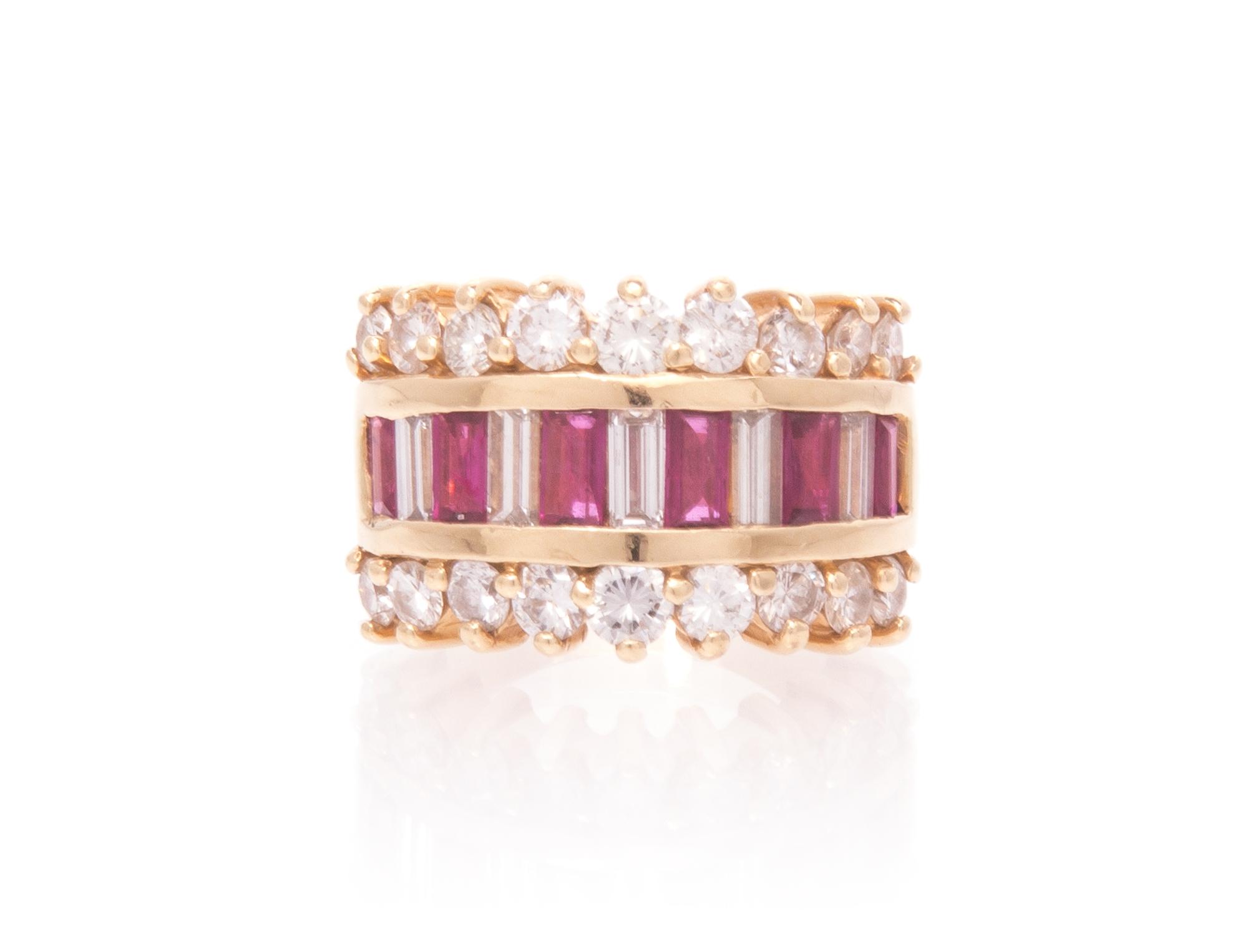 A 14 Karat Yellow Gold, Ruby and Diamond Ring, 7.40 dwts.