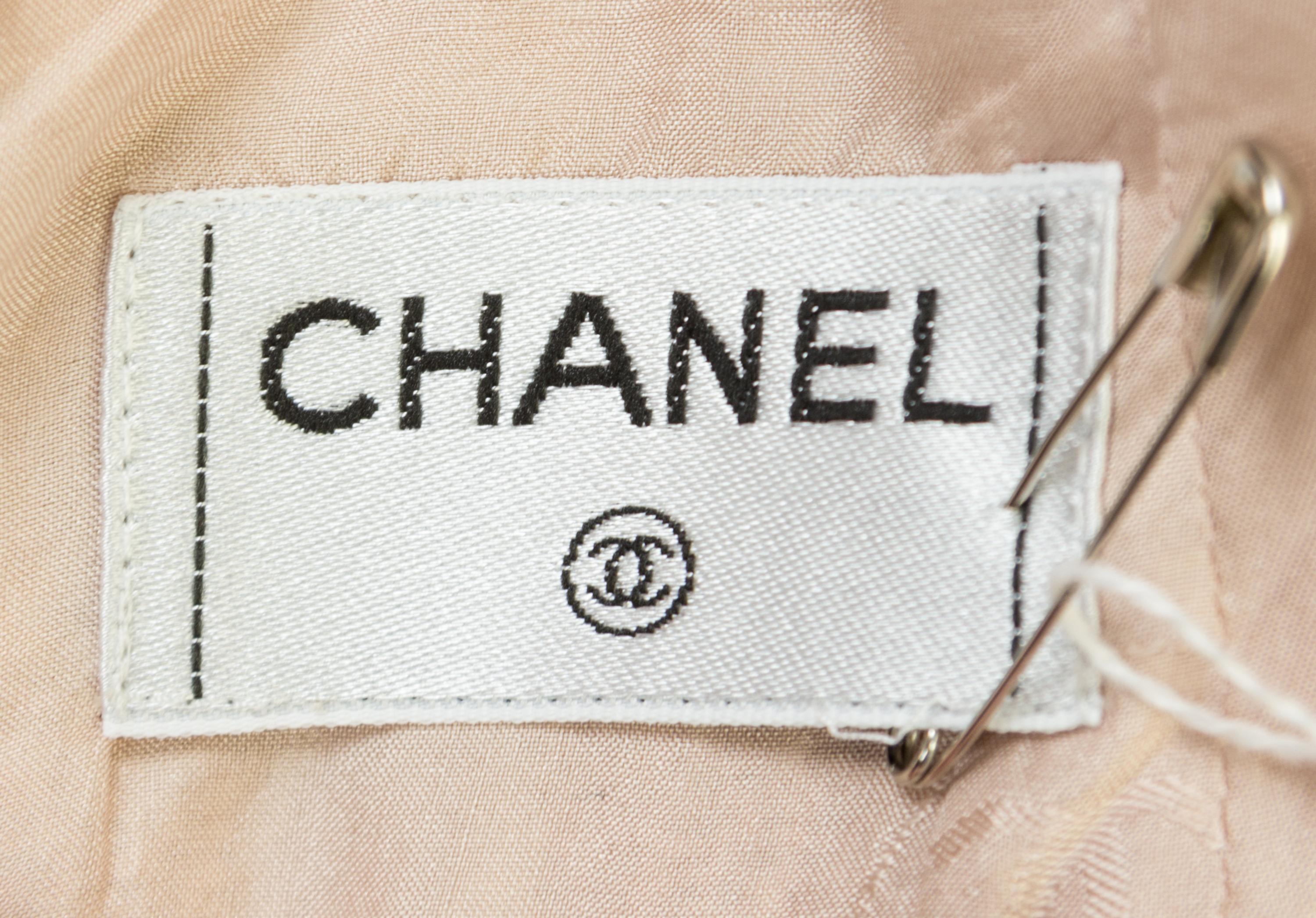 A Chanel Peach Tweed Boucle Skirt Suit, Size 36.