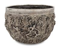 A Burmese Silver Repoussé Thabeik Bowl