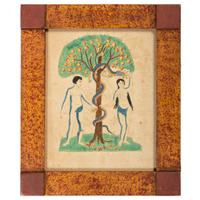 An Adam and Eve Watercolor in Painted Frame