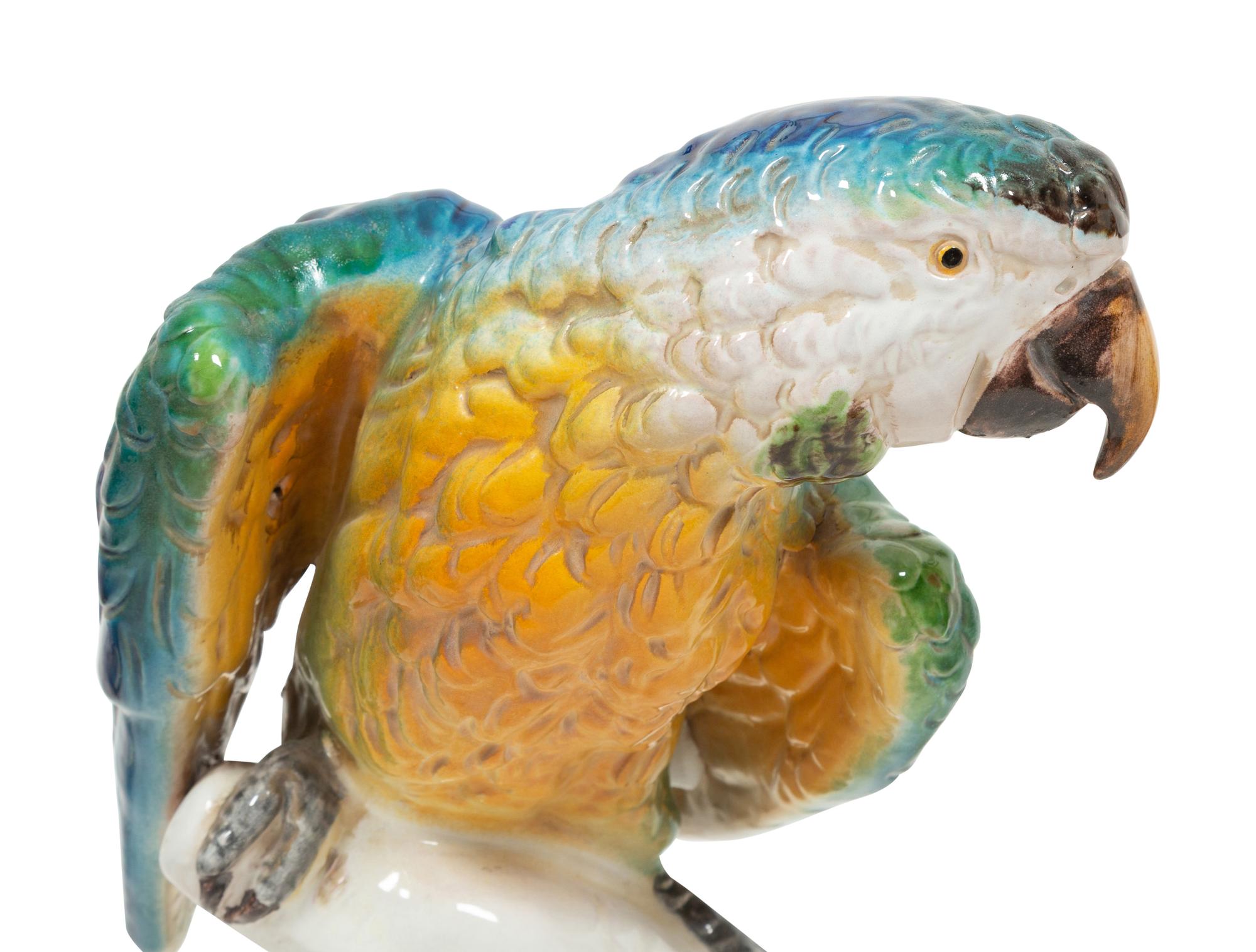 A Pair of Italian Glazed Terracotta Macaws