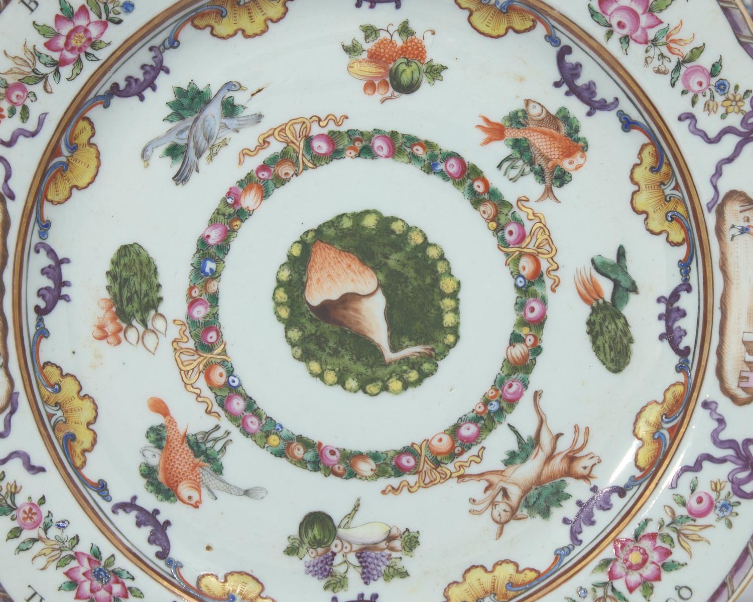 A rare and important group of nine Chinese Export porcelain tablewares from the "Saldanha Dinner Service," late 18th century