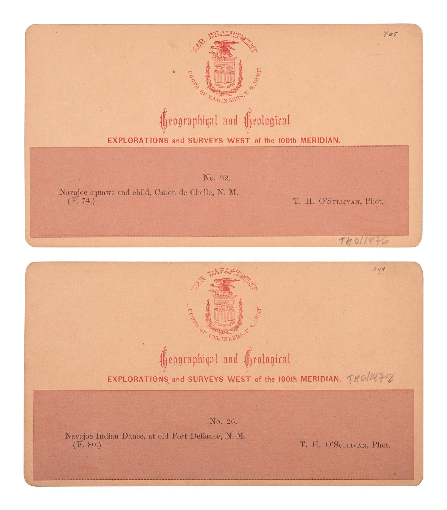 [NATIVE AMERICANS]. O'SULLIVAN, Timothy, photog. 2 Wheeler Expedition stereoviews of SW subjects.