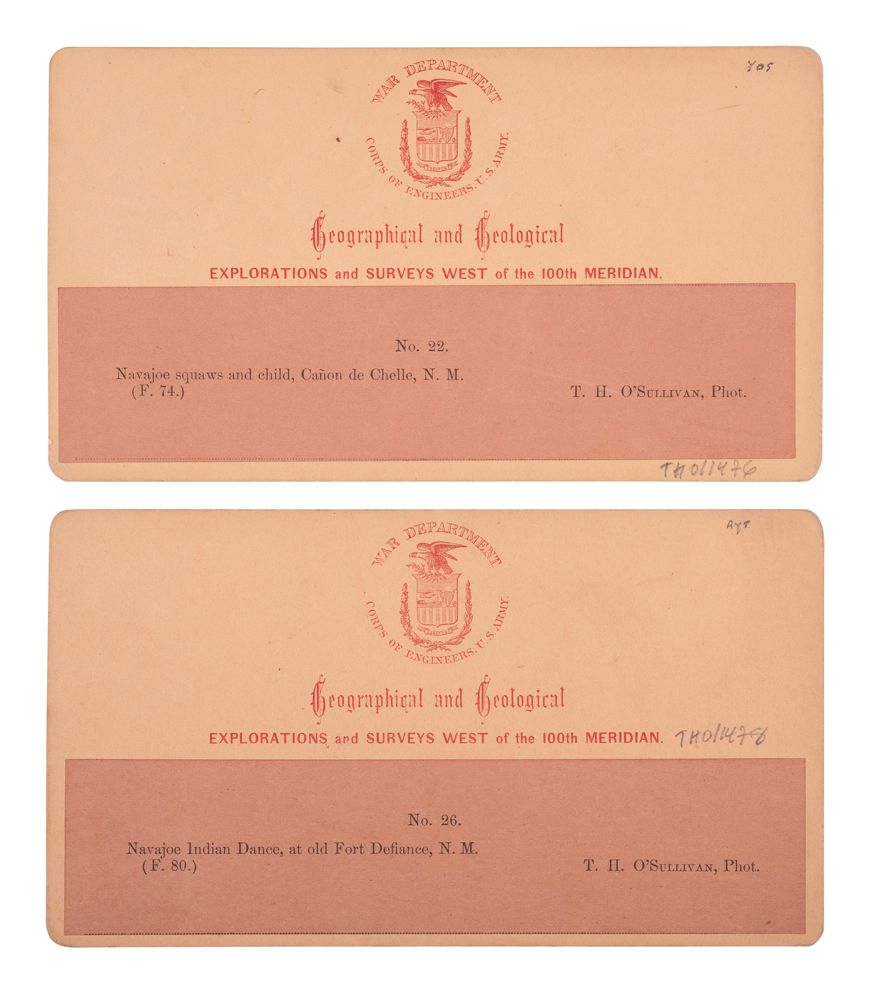 [NATIVE AMERICANS]. O'SULLIVAN, Timothy, photog. 2 Wheeler Expedition stereoviews of SW subjects.