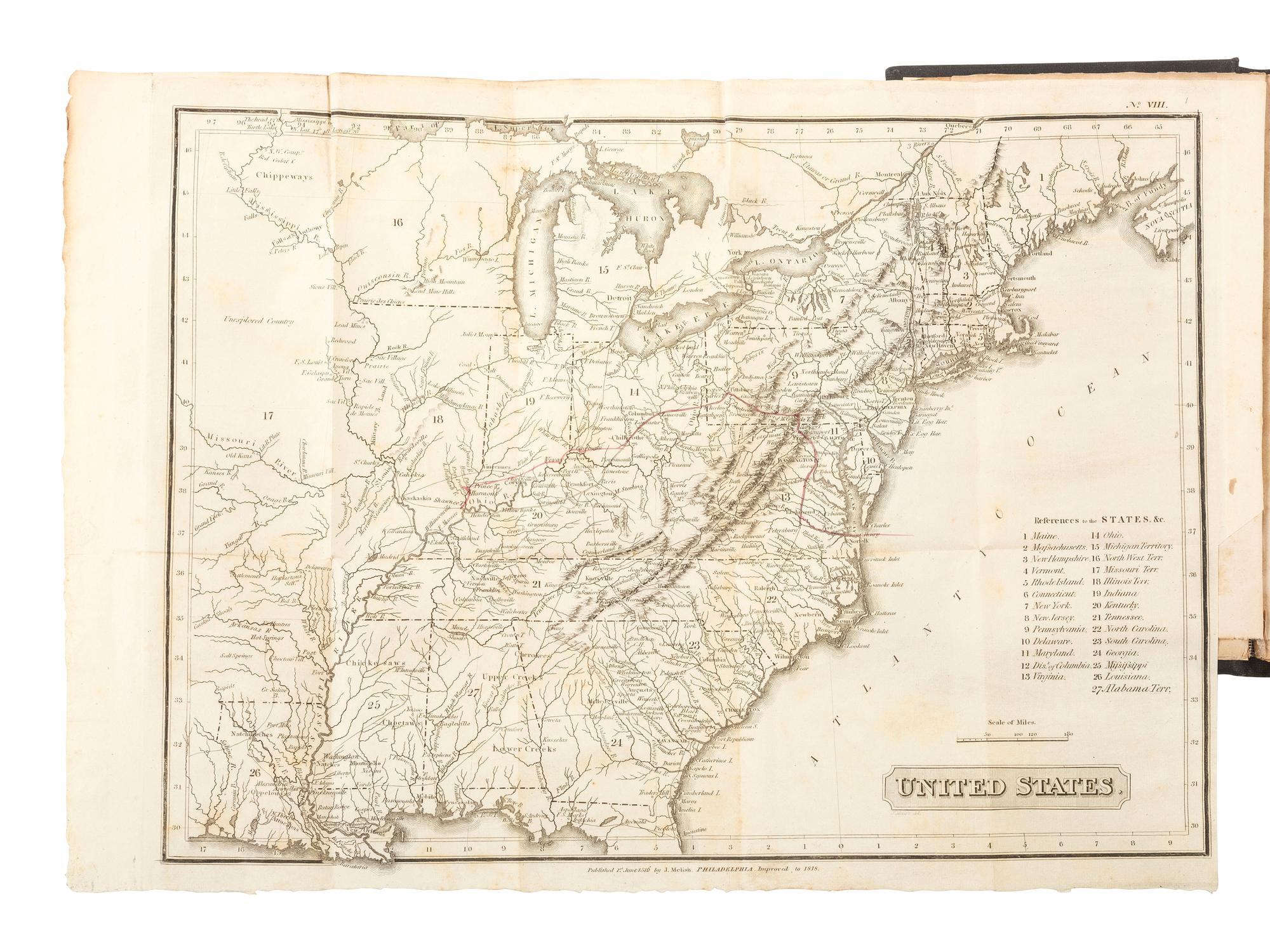 American Immigration & Guide Books BIRKBECK, Morris (1764-1825). Letters from Illinois . Philadelphia: M. Carey and Son, 1818.