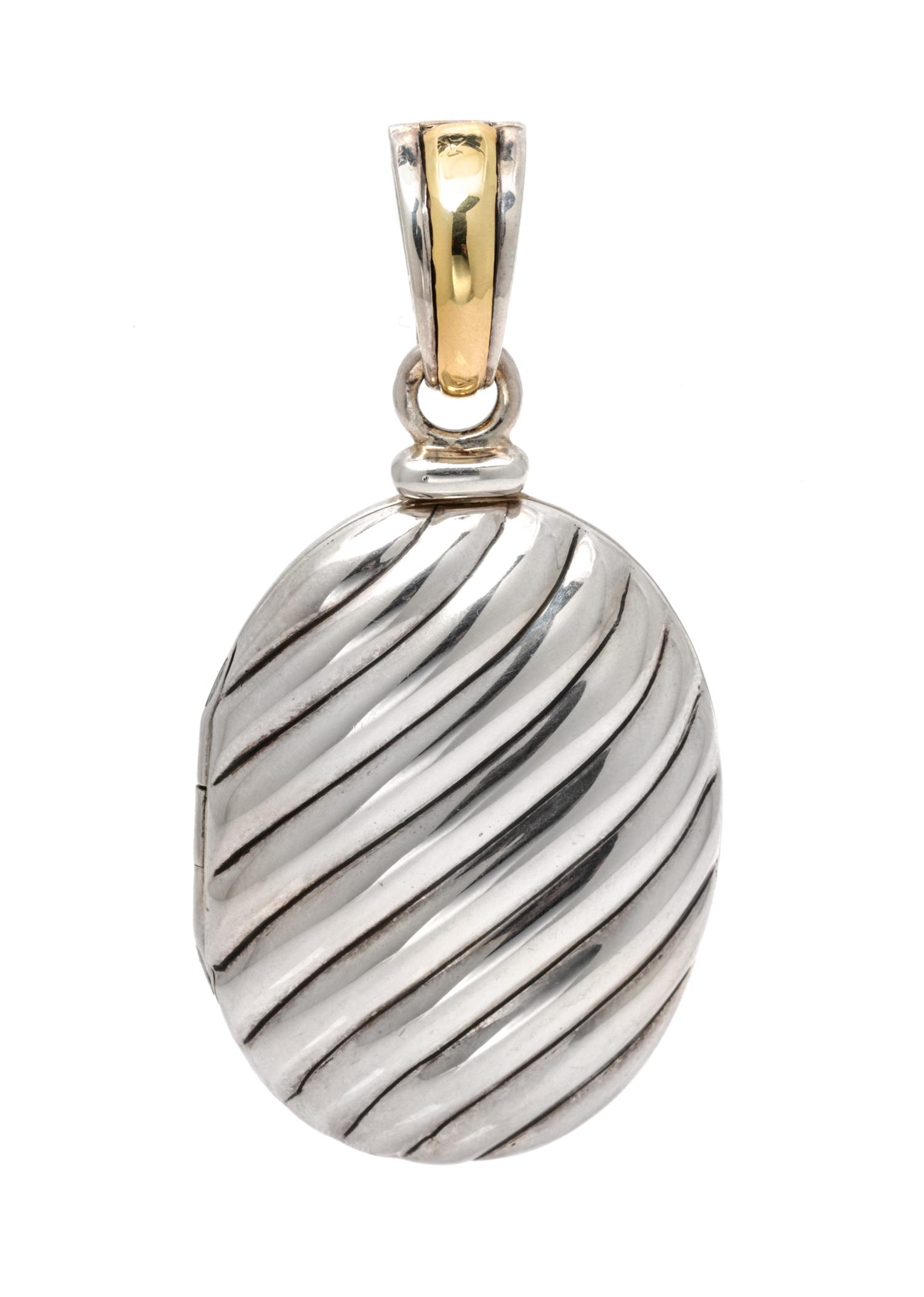 A Sterling Silver and 18 Karat Yellow Gold Oval 'Cable' Locket, David Yurman, 21.50 dwts.