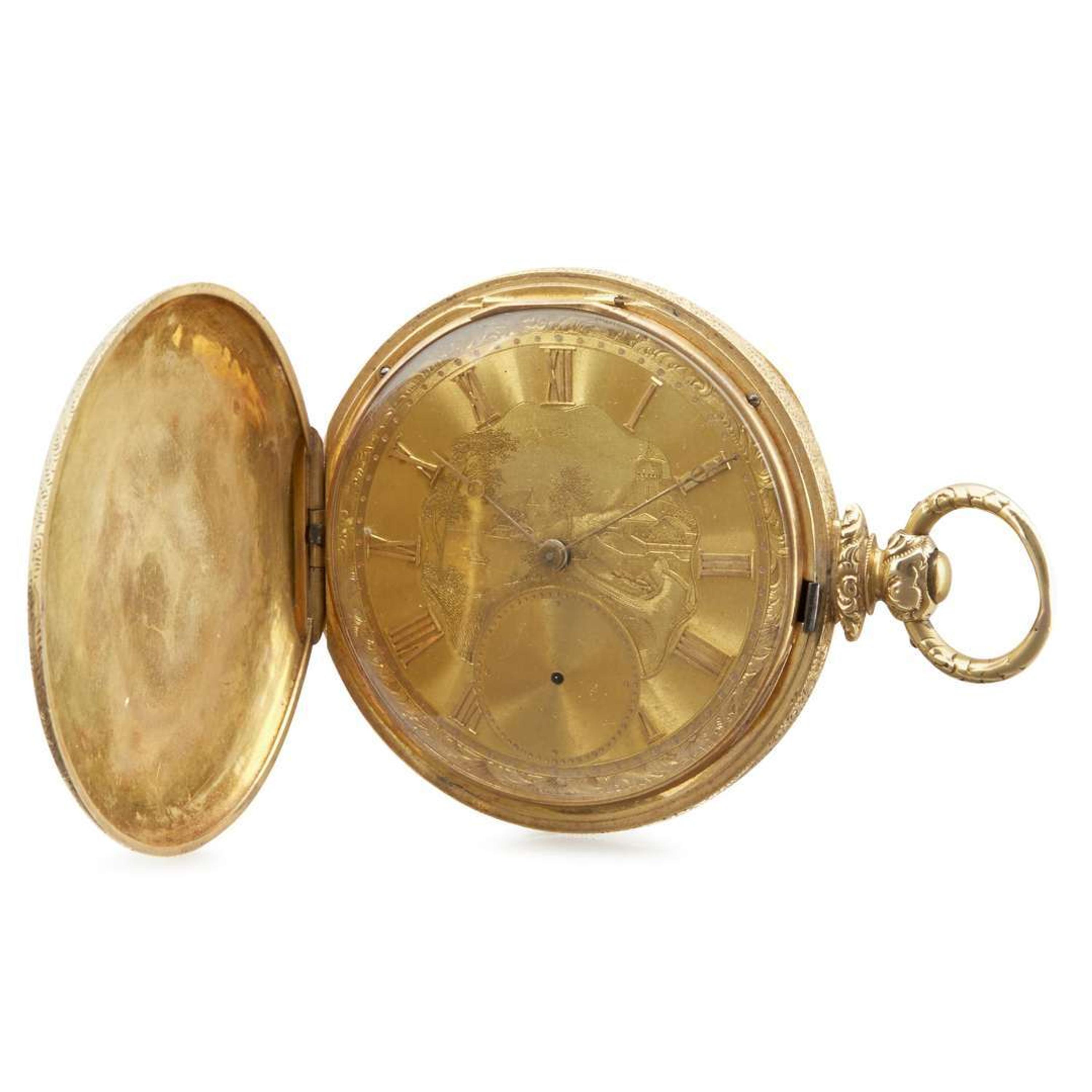 18 karat gold key-wind hunting case pocket watch Gabriel D. Clark, Baltimore, MD, first half 19th century