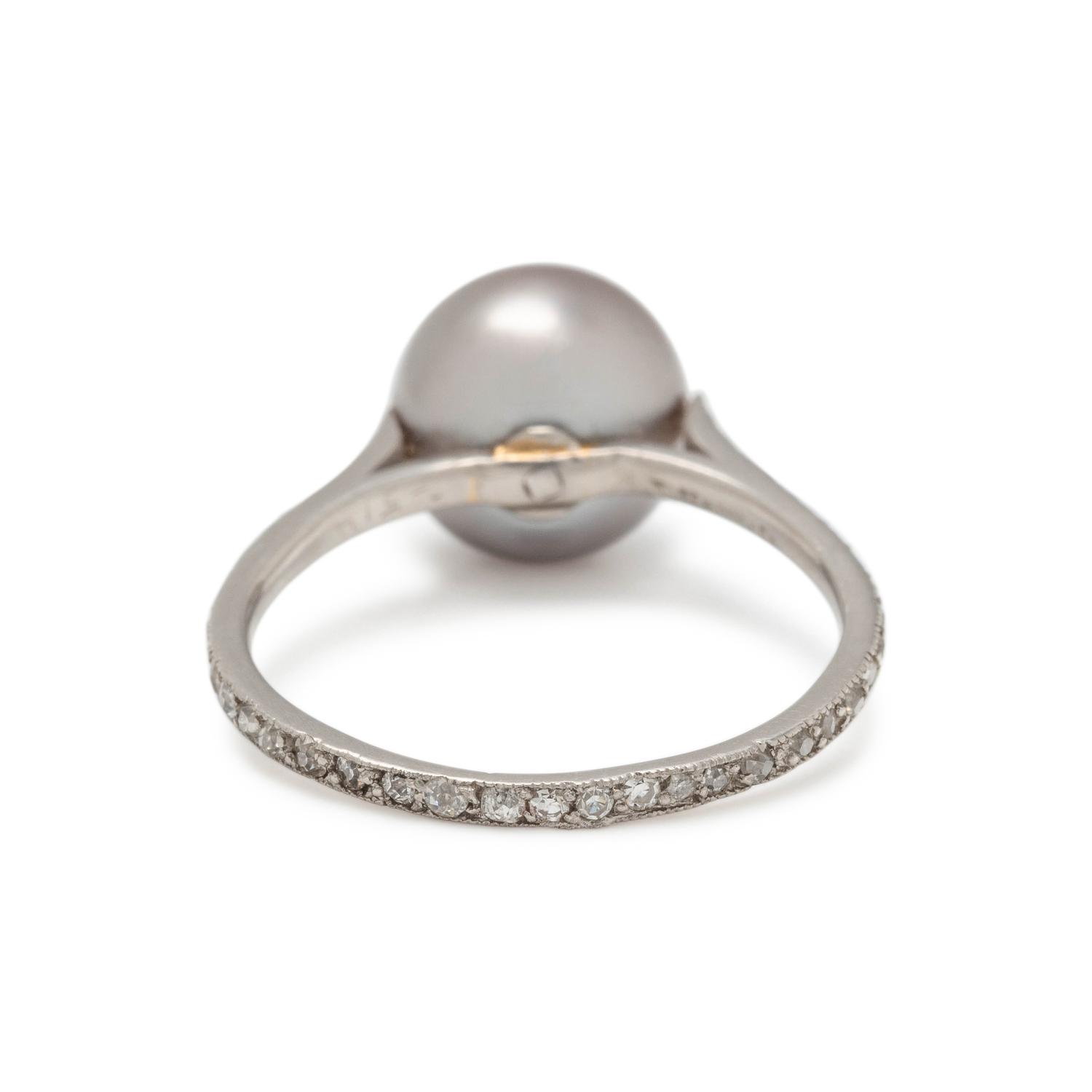 TIFFANY & CO., NATURAL GRAY PEARL AND DIAMOND RING