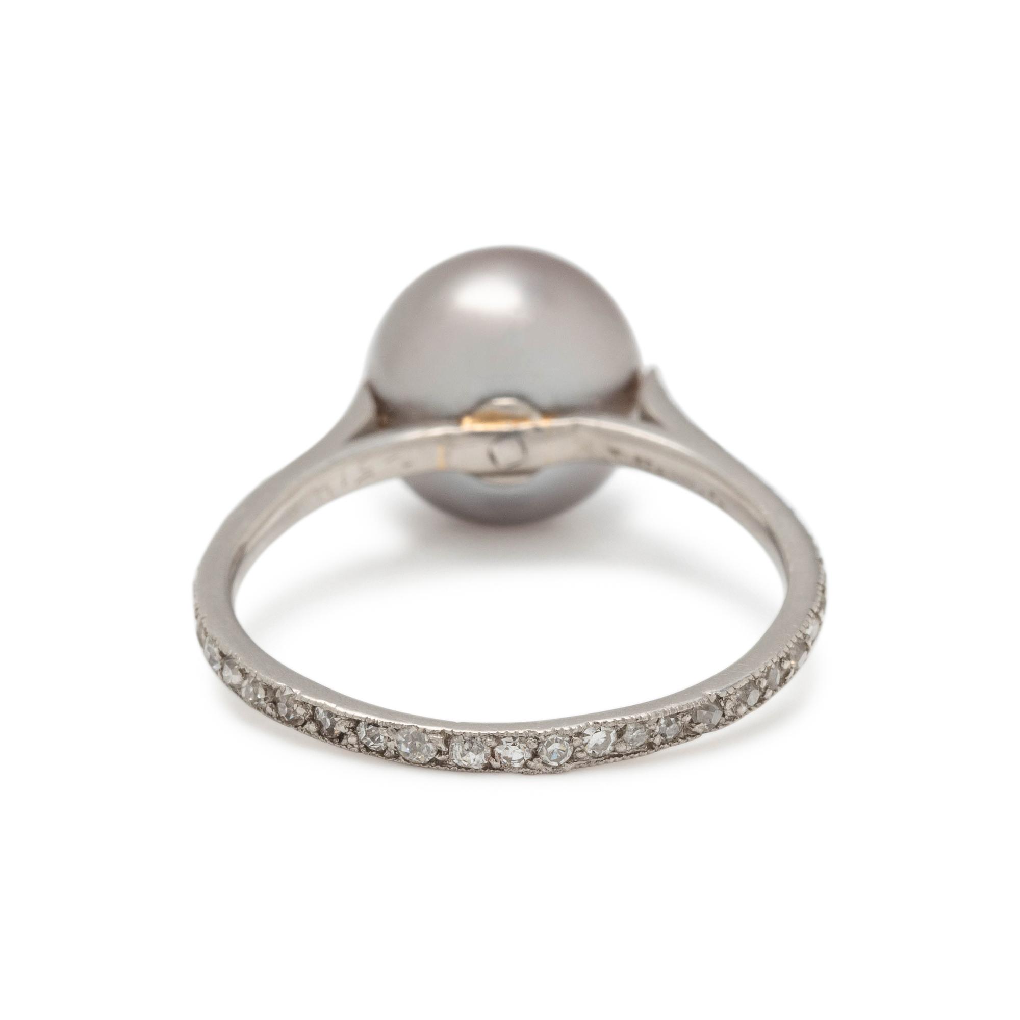 TIFFANY & CO., NATURAL GRAY PEARL AND DIAMOND RING