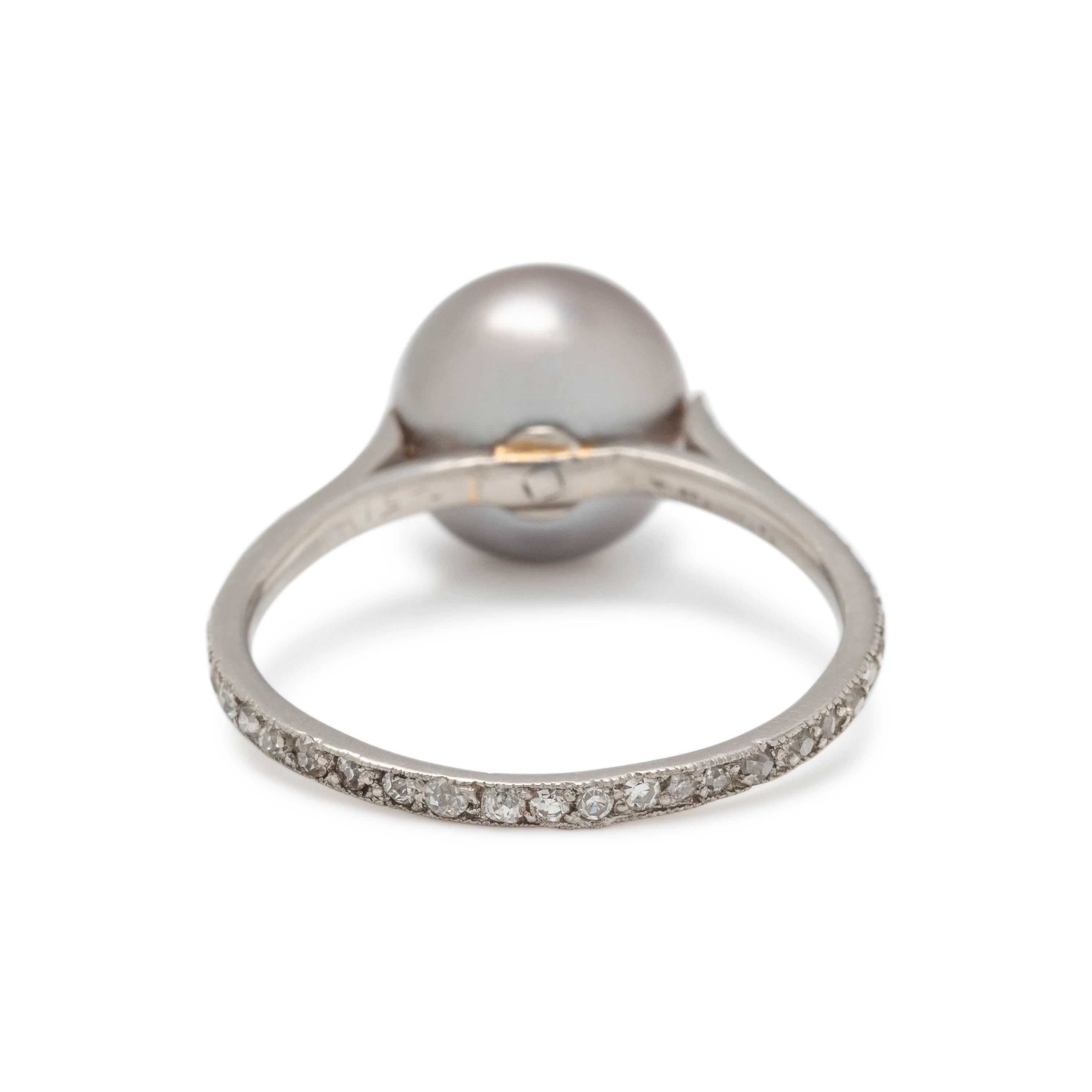 TIFFANY & CO., NATURAL GRAY PEARL AND DIAMOND RING