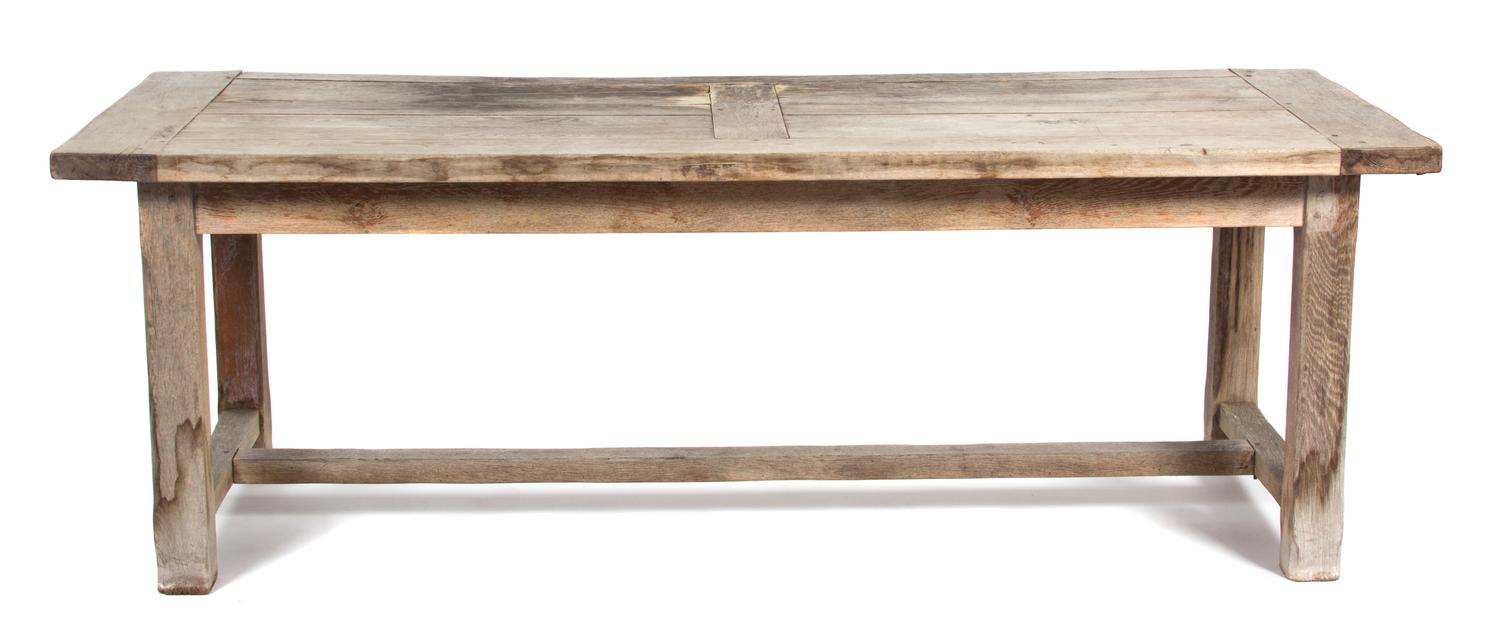 A Weathered Teak Dining Table Height 29 1/2 x length 86 1/2 x width 33 1/2 inches. — 20TH CENTURY