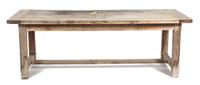 A Weathered Teak Dining Table Height 29 1/2 x length 86 1/2 x width 33 1/2 inches. — 20TH CENTURY