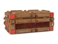 A Painted Wood and Velvet Tramp Art Box
