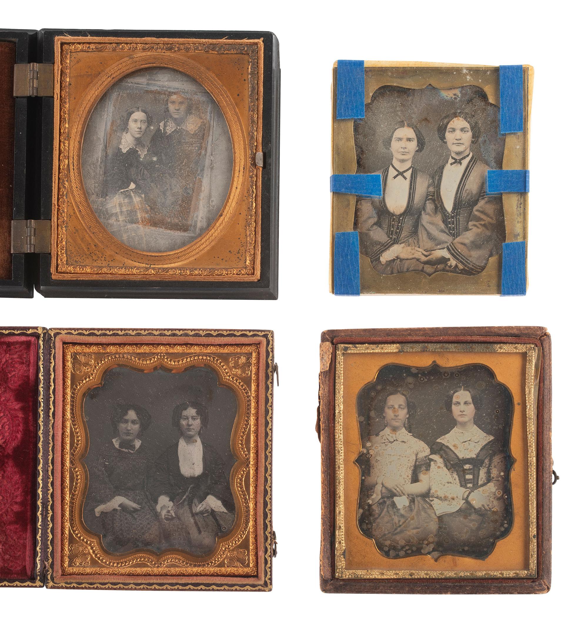 [EARLY PHOTOGRAPHY]. 28 sixth plate daguerreotypes featuring pairs of female subjects.