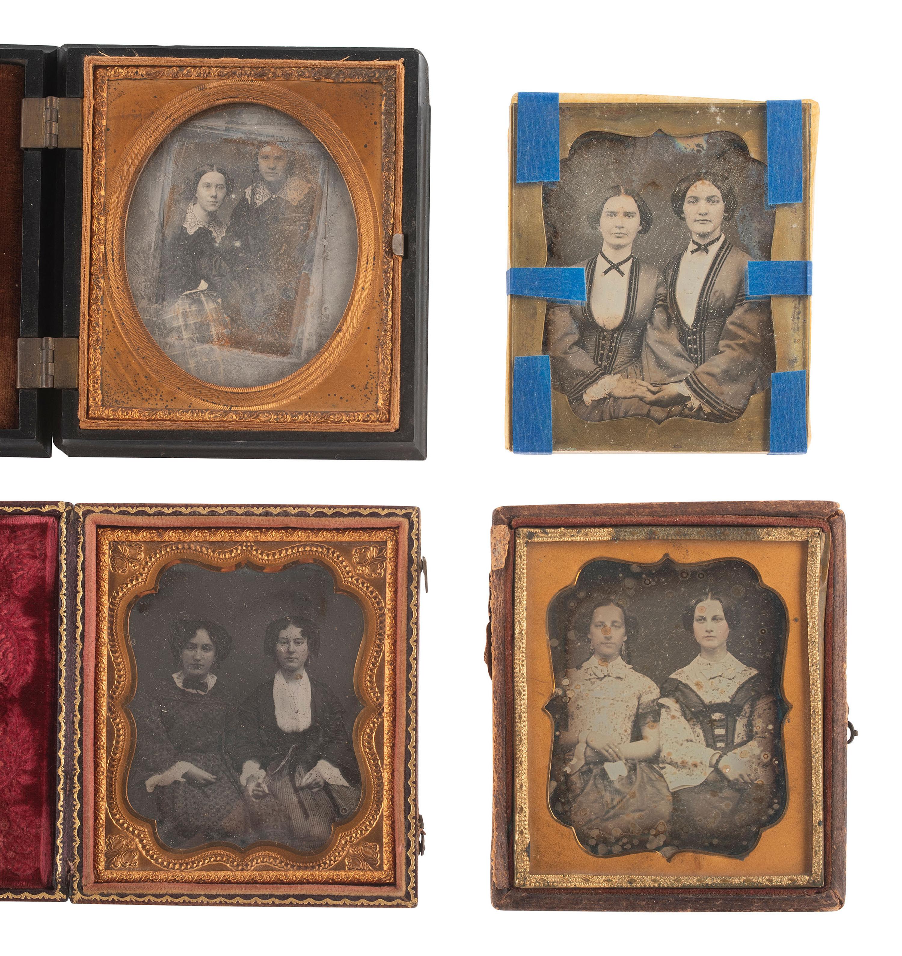 [EARLY PHOTOGRAPHY]. 28 sixth plate daguerreotypes featuring pairs of female subjects.