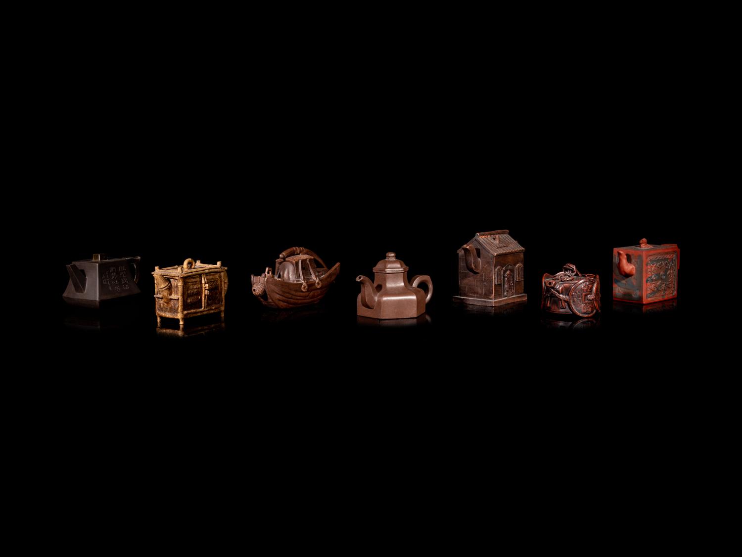 Seven Chinese Yixing Zisha Pottery Teapots