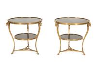 A Pair of Gilt Metal and Black Marble Two Tier Gueridon Tables — 20th Century