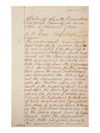 [RECONSTRUCTION]. Manuscript legal document outlining the use of campaign funds by African American politician, abolitionist, and minister, Richard H. CAIN (1825-1887) for an 1870 Charleston, South Carolina, election.