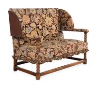 A French Oak and Gros Point Upholstered Wingback Settee