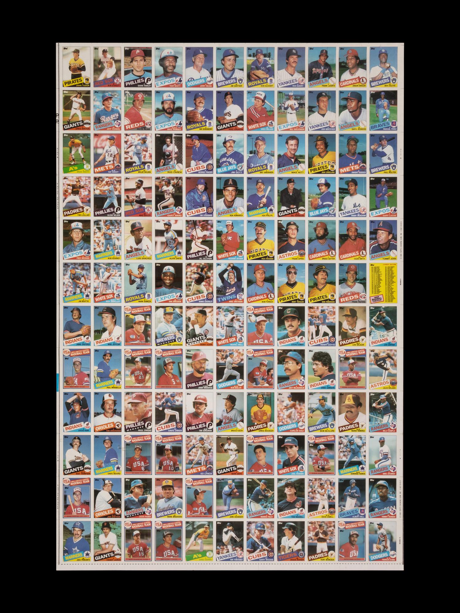 A Complete Set of 1985 Topps Baseball Cards in Six Uncut Sheets Featuring Mark McGwire, Roger Clemens and Kirby Puckett Rookie Cards