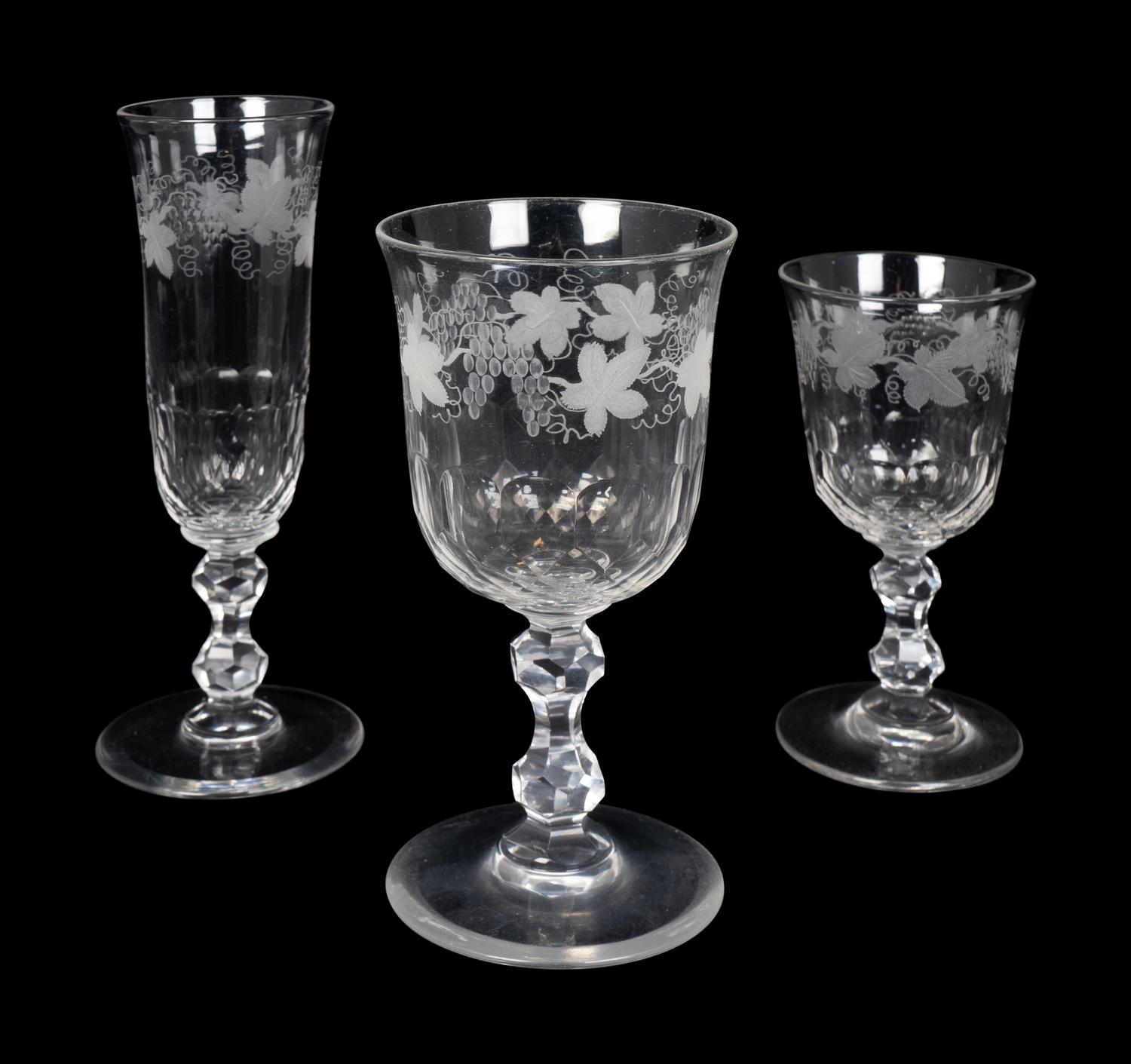 A Cut and Etched Glass Part Stemware Service — 20TH CENTURY