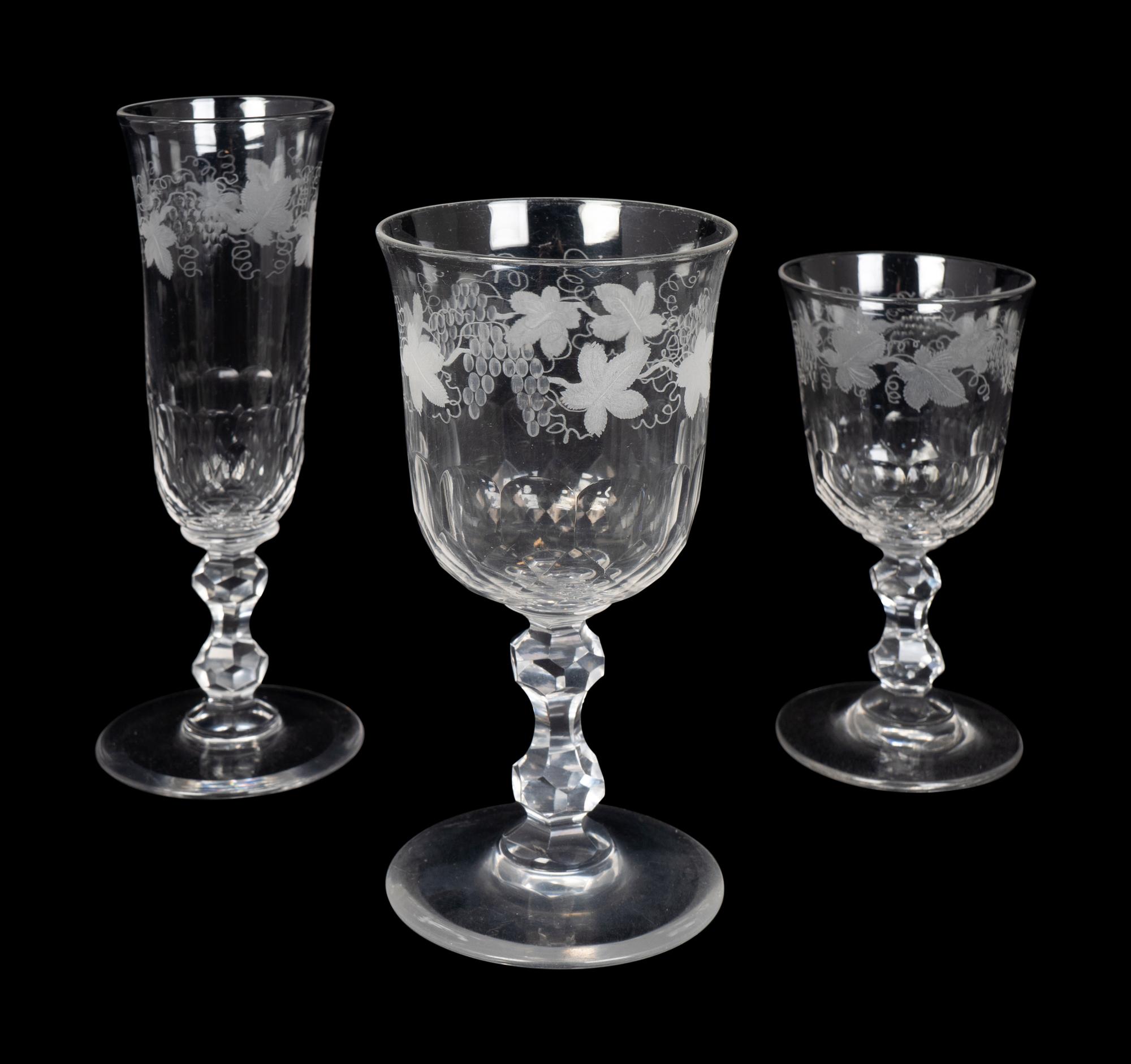 A Cut and Etched Glass Part Stemware Service — 20TH CENTURY