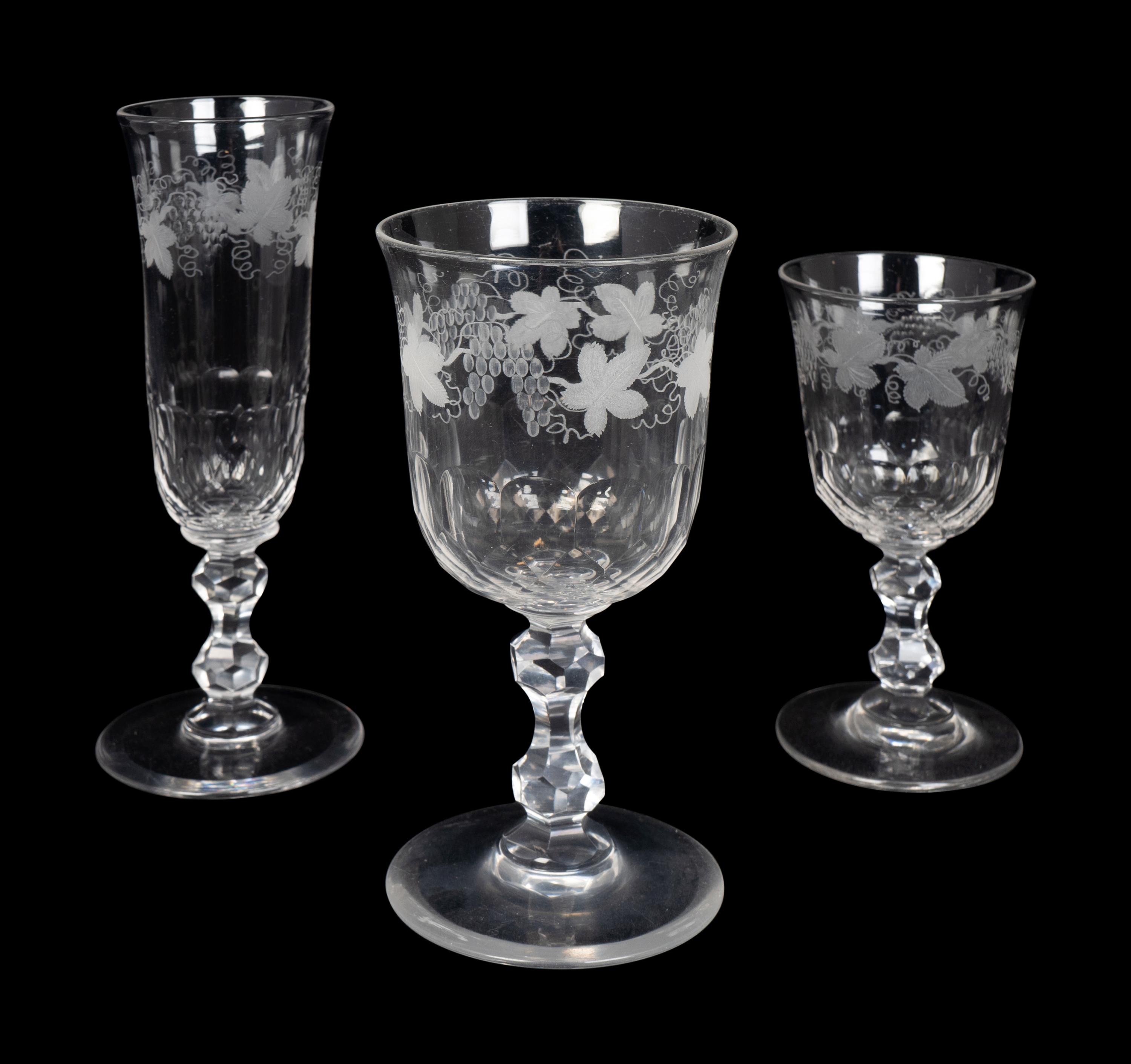 A Cut and Etched Glass Part Stemware Service — 20TH CENTURY