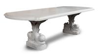 A Two Pedestal Molded Composition Center Table Height 30 x width 95 x depth 42 1/2 inches. — 20TH CENTURY