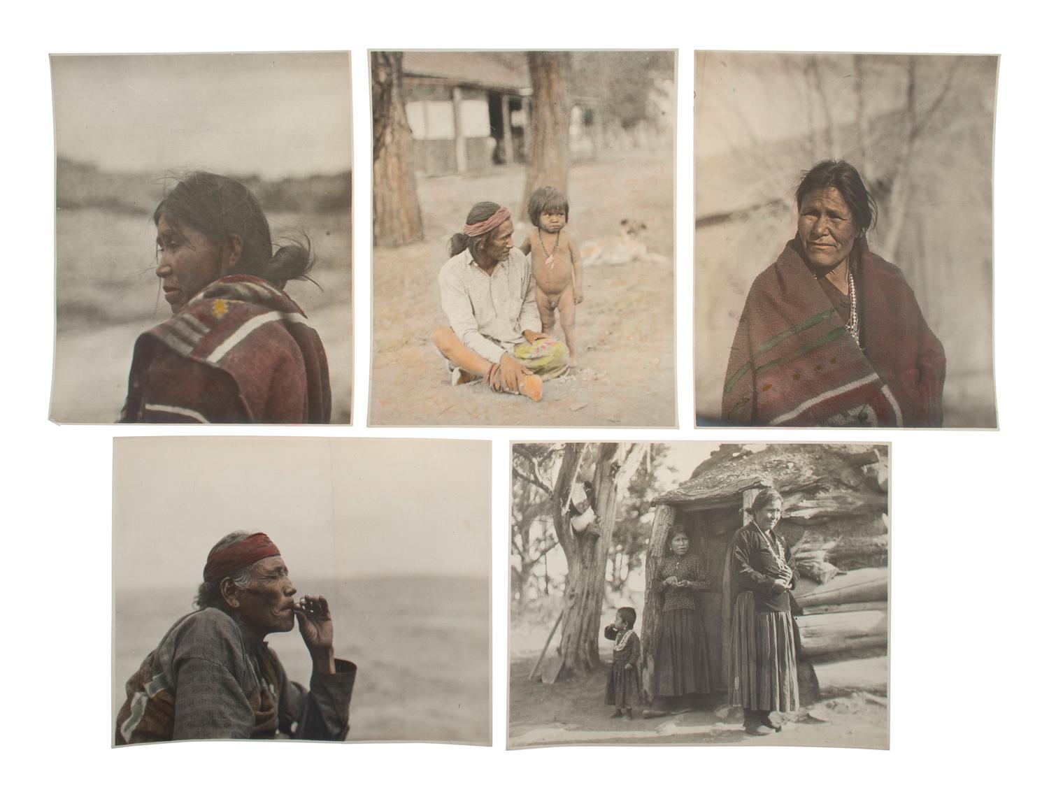 [NATIVE AMERICANS]. 8 photographs, incl. cyanotype of Native Americans attributed to Edward CURTIS.