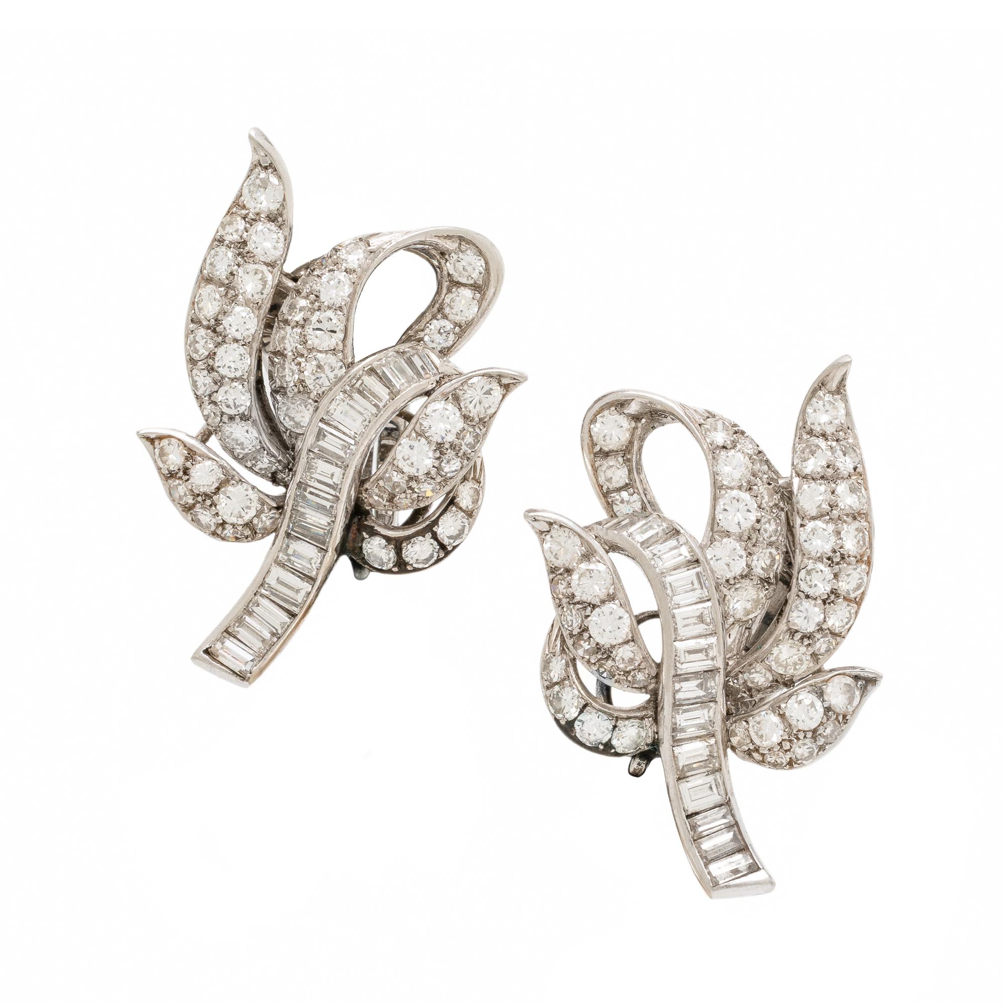 Diamond, Cultured Pearl, and Platinum Earrings