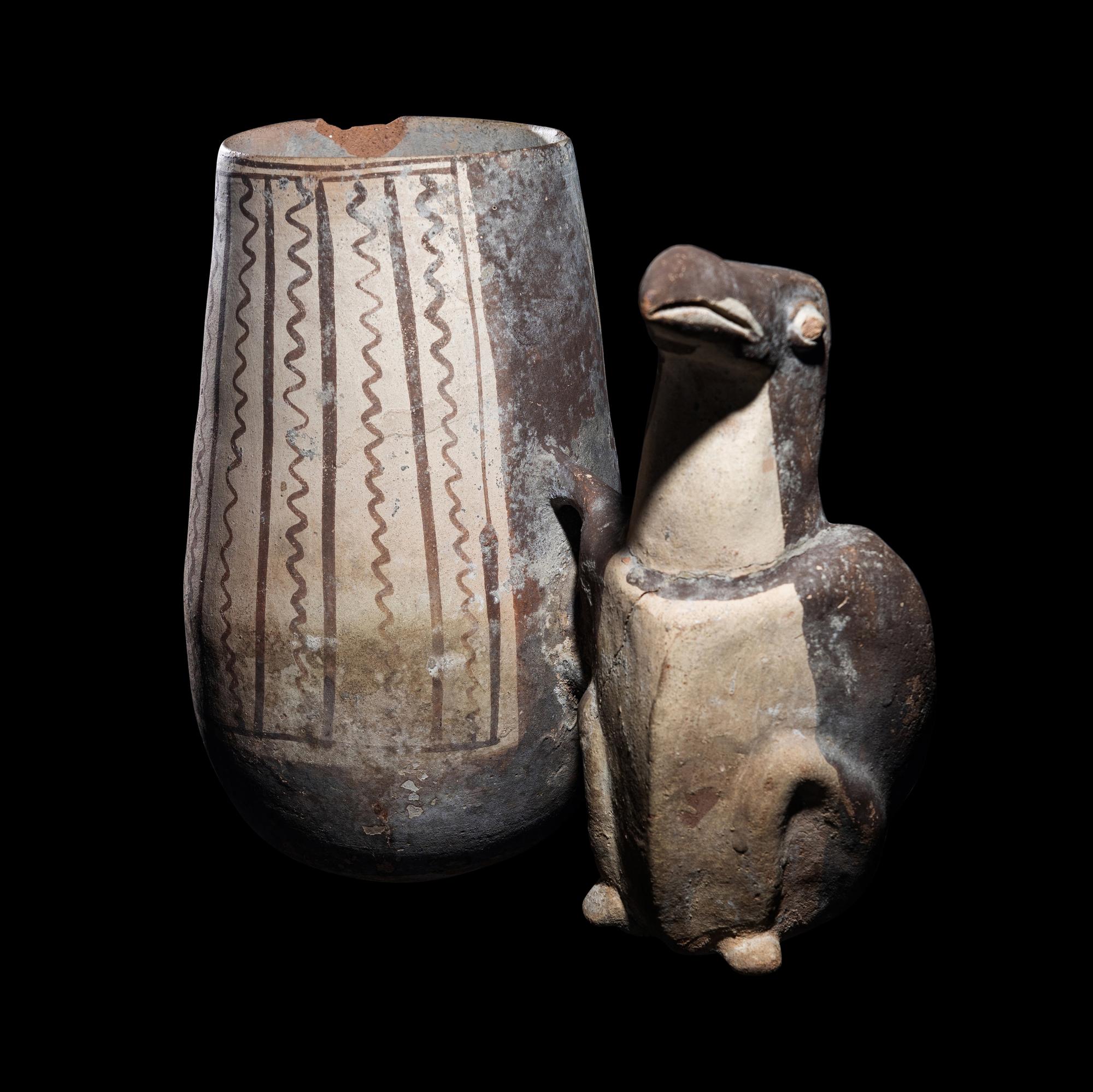 A Chancay Bichrome Bird Effigy Vessel