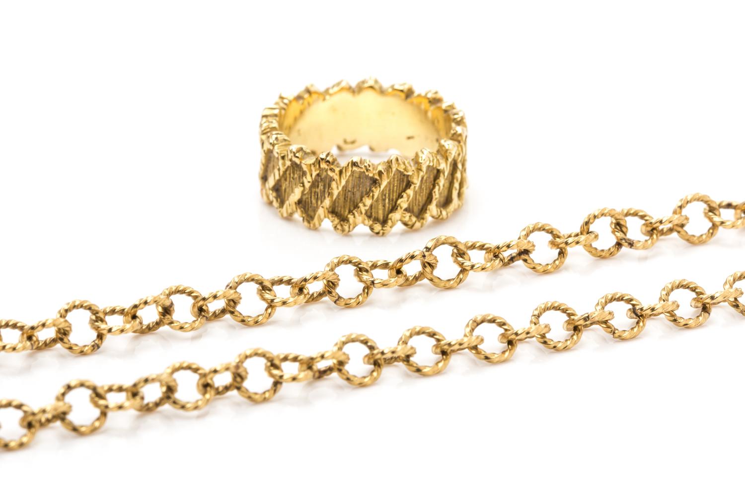 A Collection of 18 Karat Yellow Gold Textured Jewelry, 20.60 dwts.